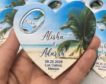 Personalized Palm Tree Bottle Opener Magnet Favors: Beach Wedding Keepsake