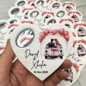 Wedding Bottle Opener Heart Magnet Favors for Guests in Bulk, Customizable Wedding Souvenirs, Save the Date Gifts, Magnetic Bottle Opener