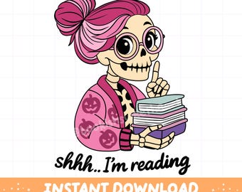 Bookish Skeleton Halloween PNG, projekt koszulki z okazji strasznego sezonu (pobranie cyfrowe)