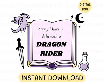 Book Boyfriend Dragon Rider PNG, Book dragon PNG, Fantasy bookish kindle sticker PNG, Romantasy reader, Dragon book merch design for gifts