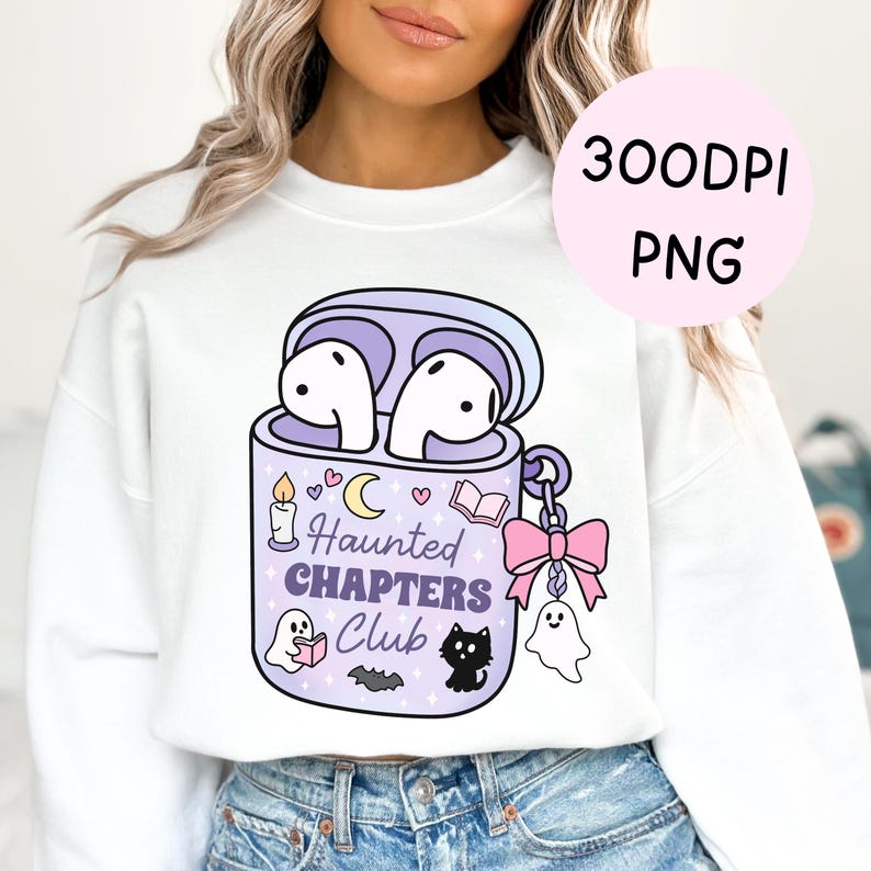 Spooky Halloween bookish sweater png design mockup.