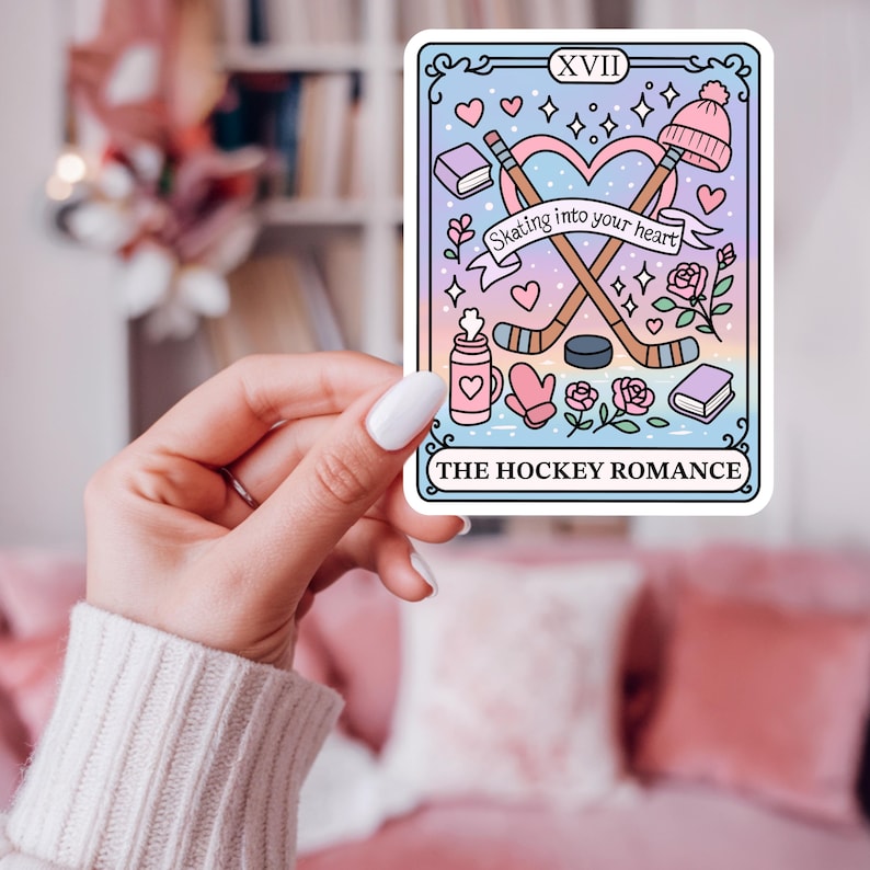 Cute hockey romance tarot card sticker