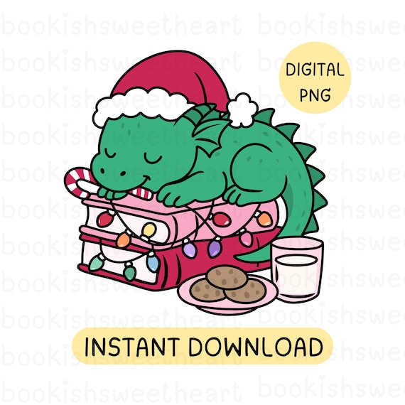 Christmas Bookish Dragon PNG, Book lover stickers sublimation design, Christmas Dragon Clipart, Holiday Booktok merch, Cozy Winter Aesthetic