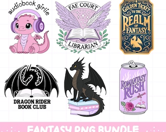 Fantasy-Buchliebhaber-PNG-Bundle, romantische Leser-Aufkleber zum Ausdrucken für Sublimation