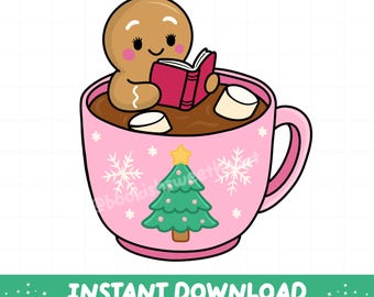 Christmas Book PNG, Pink Bookish Christmas clipart, Holiday Sublimation Design, Winter printable sticker, Girly Xmas PNG, Commercial Use