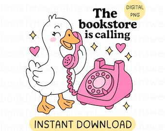 Bookstore Silly Goose PNG, Retro Book Lover Printable Kindle Sticker Design, Bookish Sublimation Art, Commercial Use