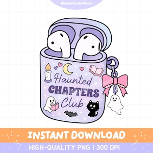 Halloween Bookish PNG, Spooky Bookish Ghost Designs for Booklover Stickers, Audiobook Bookish Clipart, Retro Halloween PNG, Commercial Use