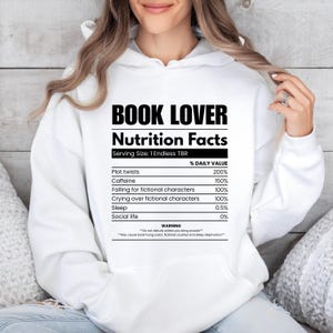Book Lover Nutritional Facts PNG as a bookish hoodie design