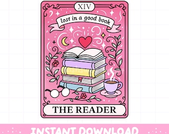 Bookish Tarot Card PNG, The Reader png, Book lover sublimation design for stickers, Romance reader PNG File
