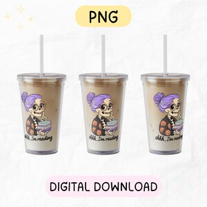 Shhh I'm reading tumbler cup png for halloween, great for librarian gifts.