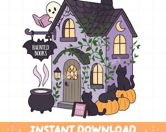 Halloween Bookish PNG Sticker T-Shirt Design, Trendy spooky season reading book ghost PNG, Halloween Library PNG for Teacher clipart