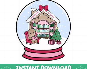 Snow Globe Christmas Bookstore PNG, Gingerbread Bookish Clipart, Holiday Sublimation Design, Festive Winter Printable Sticker