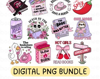 Girly Bookish PNG Bundle, Book Lover Sublimation Designs for Commercial Use