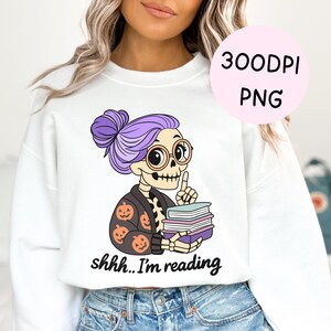 Shhh I'm reading bookish sweater png design for fall