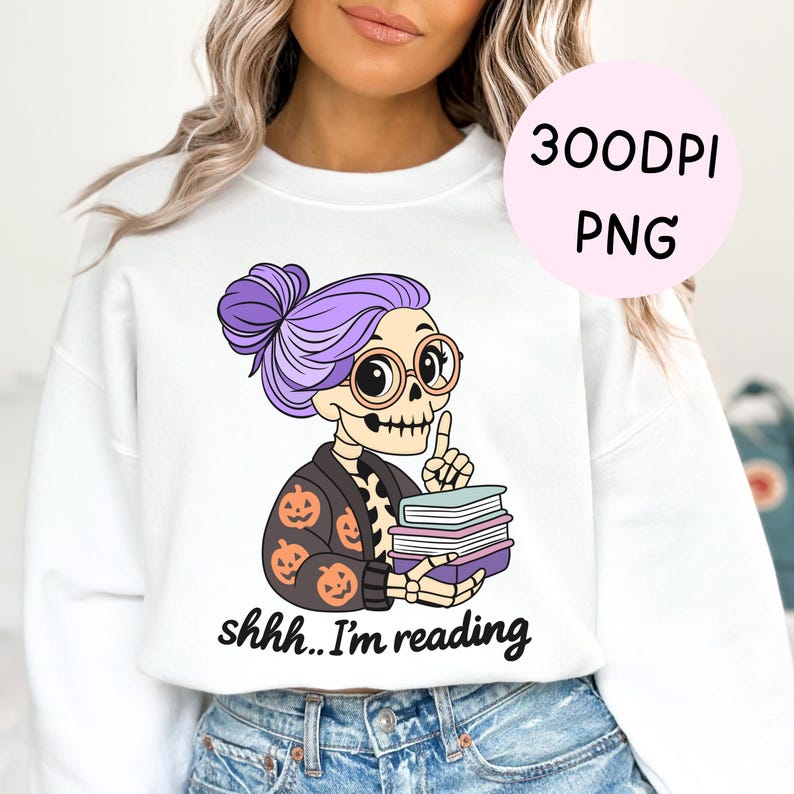 Shhh I'm reading bookish sweater png design for fall