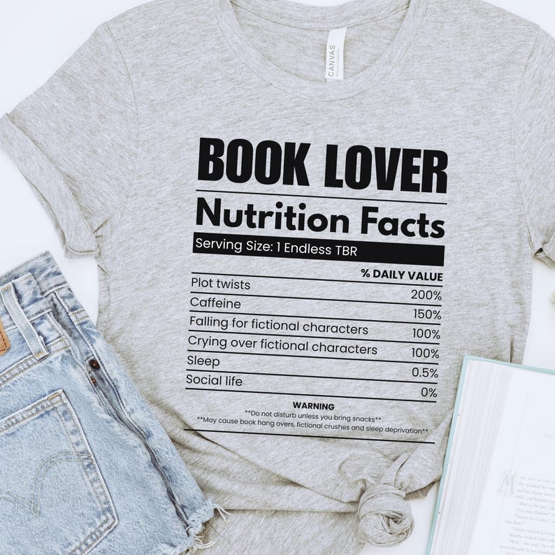 Book Lover Nutritional Facts PNG as a bookish tee design