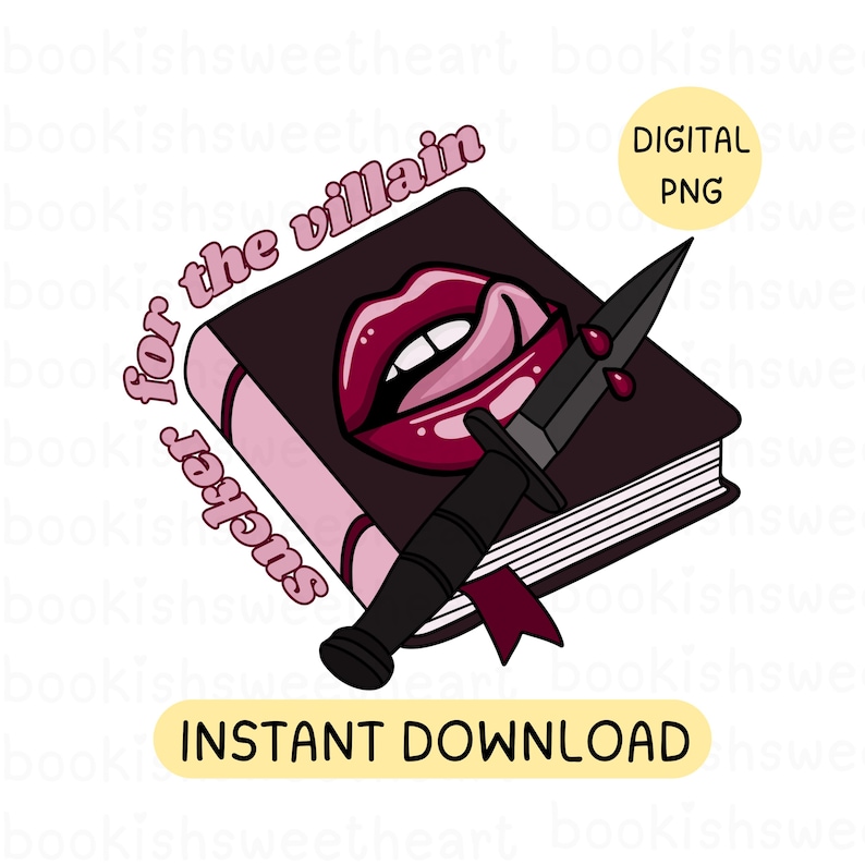 A morally grey design for romance readers who are a sucker for the villain of the story. The design is of a smutty book cover with a dagger.