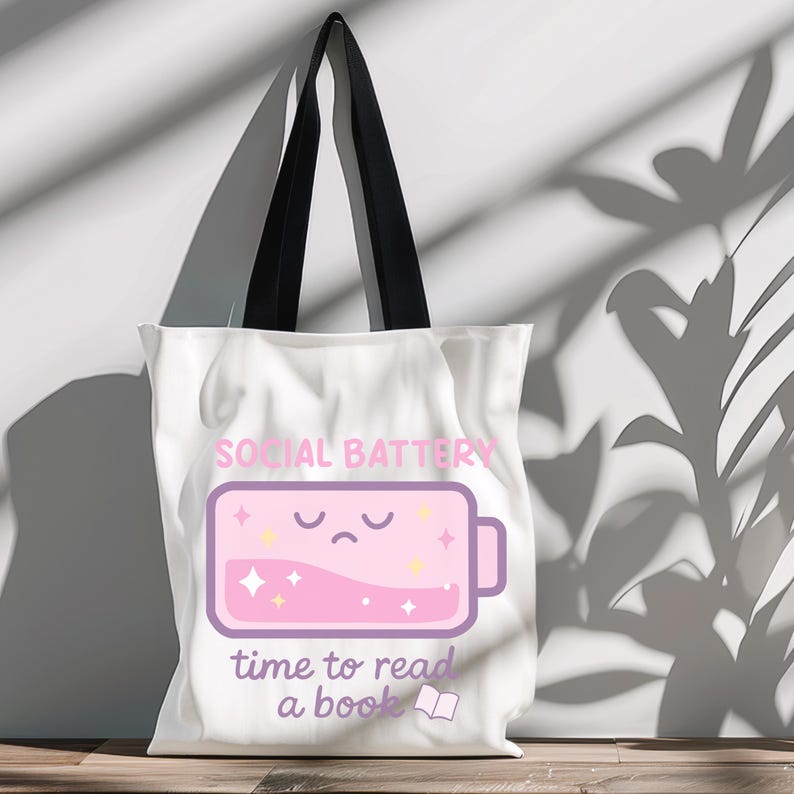 Bookish introvert tote bag png design