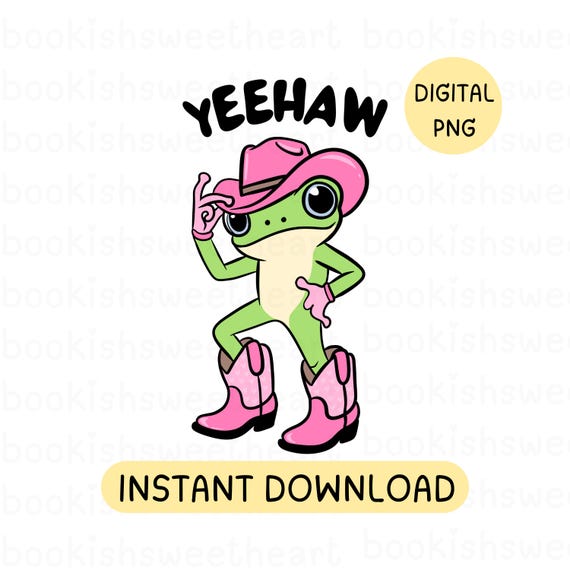 Cowboy frog PNG, Yeehaw png, Frog cowgirl sticker design, Funny frog cowboy png, Cute girly frog. Yeehaw cowboy shirt design, Quirky png