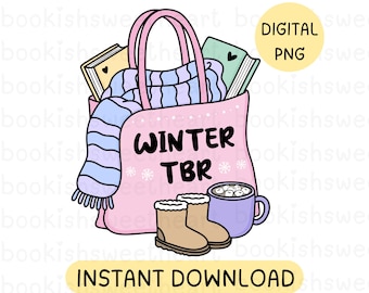 Bookish PNG, Cozy Winter Reading Stickers, Book Lover TBR Clipart, Sublimation Design PNG for Kindle