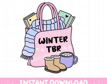 Bookish PNG, Cozy Winter Reading Stickers, Book Lover TBR Clipart, Sublimation Design PNG for Kindle