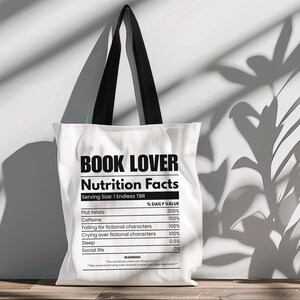 Book Lover Nutritional Facts PNG as a bookish tote bag design