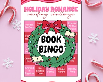 クリスマスロマンスブックビンゴ（印刷可能）、ホリデー読書チャレンジTBRゲーム、居心地の良い読書クラブアクティビティ（デジタルダウンロード）| A4 PDF