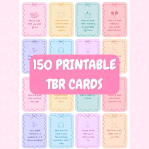 Karty TBR do druku, 150 podpowiedzi do przeczytania książek, gra TBR, prezent DIY dla miłośnika książek