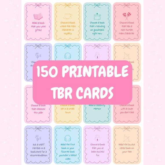 Printable TBR Cards, 150 Bookish To Be Read Prompts, TBR Game, DIY Book Lover Gift