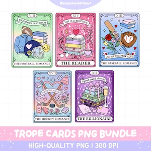 Bookish Tarot Card PNG Bundle, Book Lover Trope Sublimation Designs for Stickers