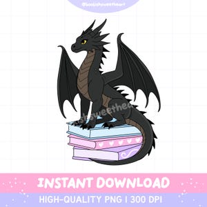 Bookish Dragon PNG, Fantasy Reader Printable Sticker Design, Romantasy Book Lover Sublimation Art