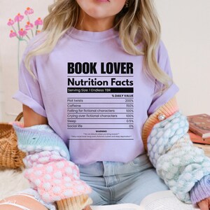 Book Lover Nutritional Facts PNG as a bookish shirt design