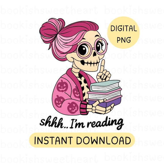 Bookish Halloween PNG, Skull reading PNG, Book Lover Spooky Season Shirt Design, Book stack png, Trendy I'm reading design for stickers