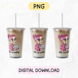 Cute bookish Skull tumbler cup design