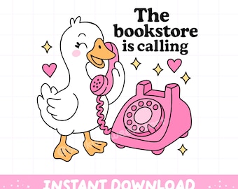 Bookstore Silly Goose PNG, Retro Book Lover Printable Kindle Sticker Design, Bookish Sublimation Art, Commercial Use