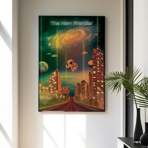 Futuristic Sci-Fi Digital Art Print – Neon Astronaut Wall Art, Retro Space Poster, Vibrant Galaxy Decor, Instant Download