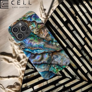 Coque bleue mollusque en ormeau, coque de téléphone robuste, coque nautique nacrée pour iPhone 16 15 14 Pro Max, Samsung Galaxy S25 S24 S23, Google Pixel 9 8