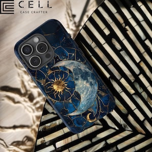 太陽と月の丈夫な電話ケース ステンドグラス 天体 天文学愛好家 iPhone 16 15 14 Pro Max Samsung Galaxy S24 S25 Ultra Google Pixel 8 9