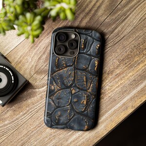 Alligator Skin Tough Phone Case Charred Black Gold Vogue Case iPhone 17 16 15 14 13 Pro Max Samsung Galaxy S26 S25 S24 Ultra Google Pixel 9 image 4