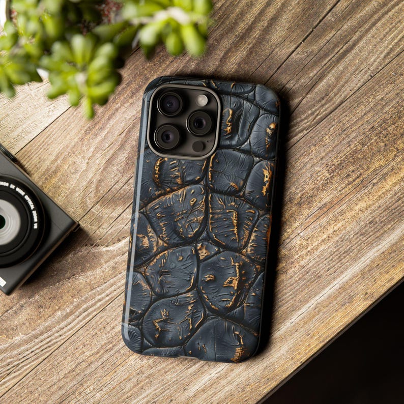 Alligator Skin Tough Phone Case Charred Black Gold Vogue Case iPhone 17 16 15 14 13 Pro Max Samsung Galaxy S26 S25 S24 Ultra Google Pixel 9 image 4