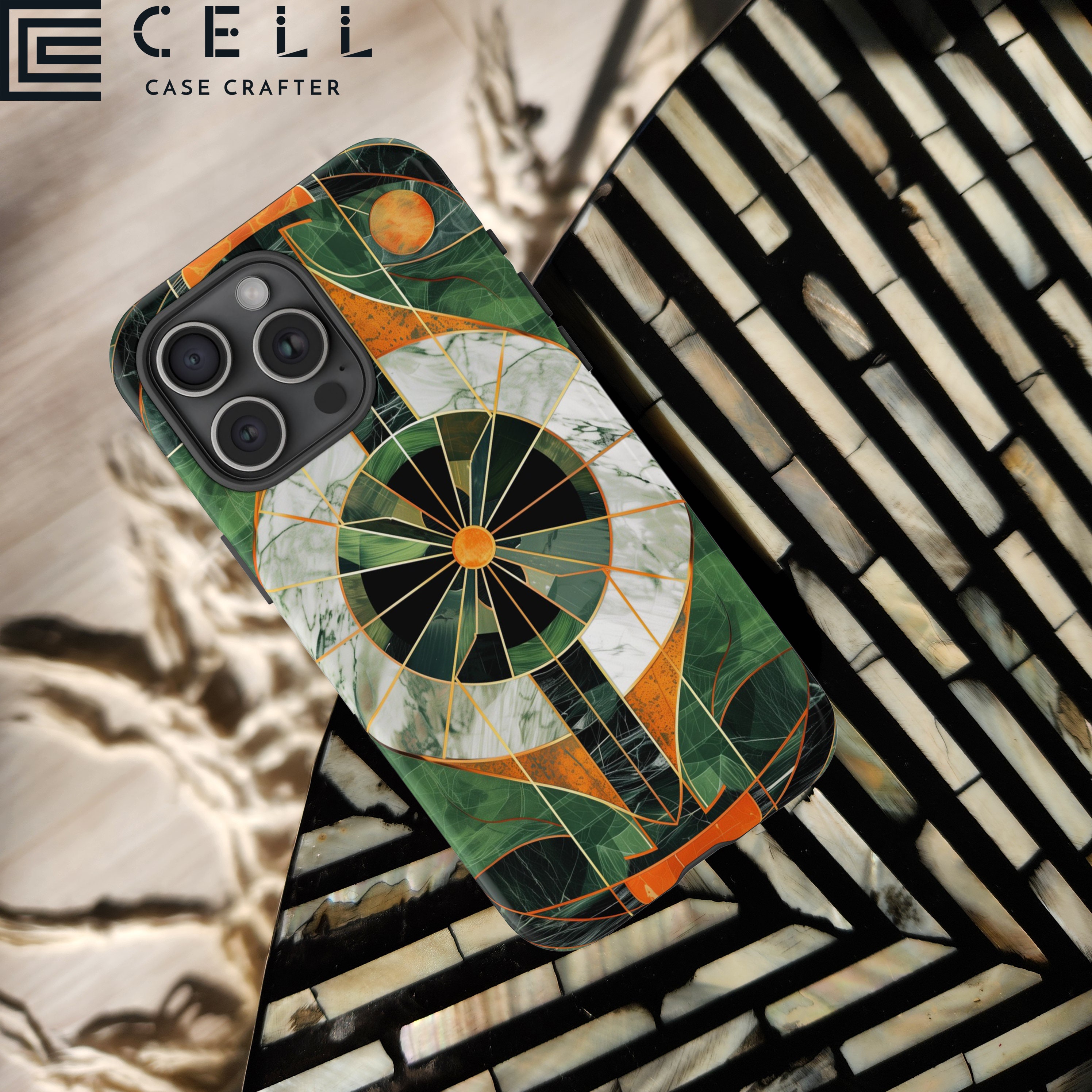 Geometric Art Deco Arch Marble Tough Phone Case Brass Arches and Curves iPhone 16 15 14 Pro Max Samsung Galaxy S24 S23 S25 Google Pixel 8 9