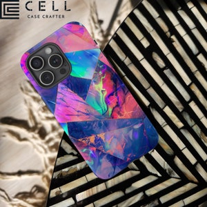 Geometric Neon Marble MagSafe Tough Phone Case Trendy Neon Vibrant Colorful Glow Gift Compatible With iPhone 13 14 15 16 Pro Max Plus Mini