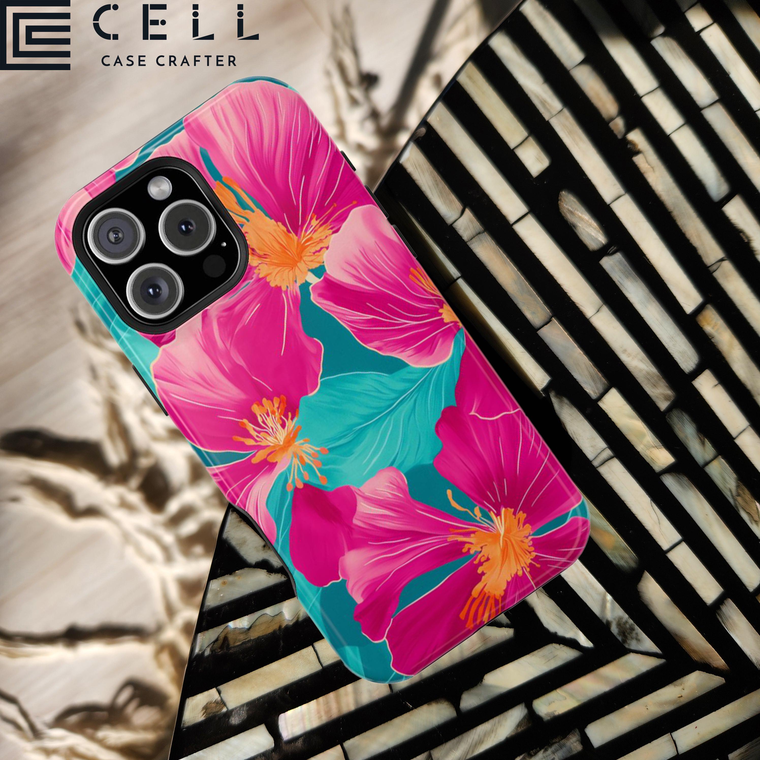 Tropical Pink Hibiscus Case | Magsafe Tough Cover | Bright Fuchsia