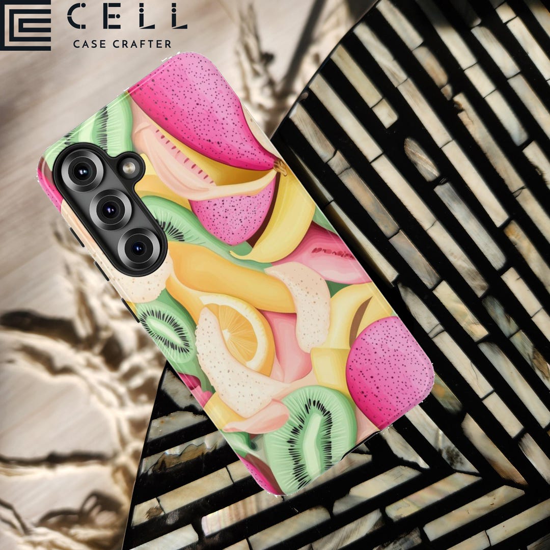 Pastel Fruit Medley iPhone Case | Tropical Banana Kiwi Dragonfruit