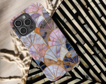 Purple Art Deco Arch Marble Tough Phone Case Brass Arches and Curves iPhone 16 15 14 13 Pro Max Samsung Galaxy S24 S23 S25 Google Pixel 8 9