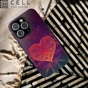 Valentines Heart - Vibrant Neon Spirograph Tough Phone Case Glowing Lines iPhone 16 15 Pro Max Samsung Galaxy S24 S25 Ultra Google Pixel 8 7