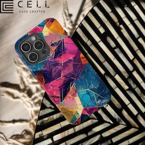 Geometric Bold Neon Marble MagSafe Tough Phone Case Trendy Neon Vibrant Colorful Glow Gift Compatible With iPhone 13 14 15 16 Pro Max Plus