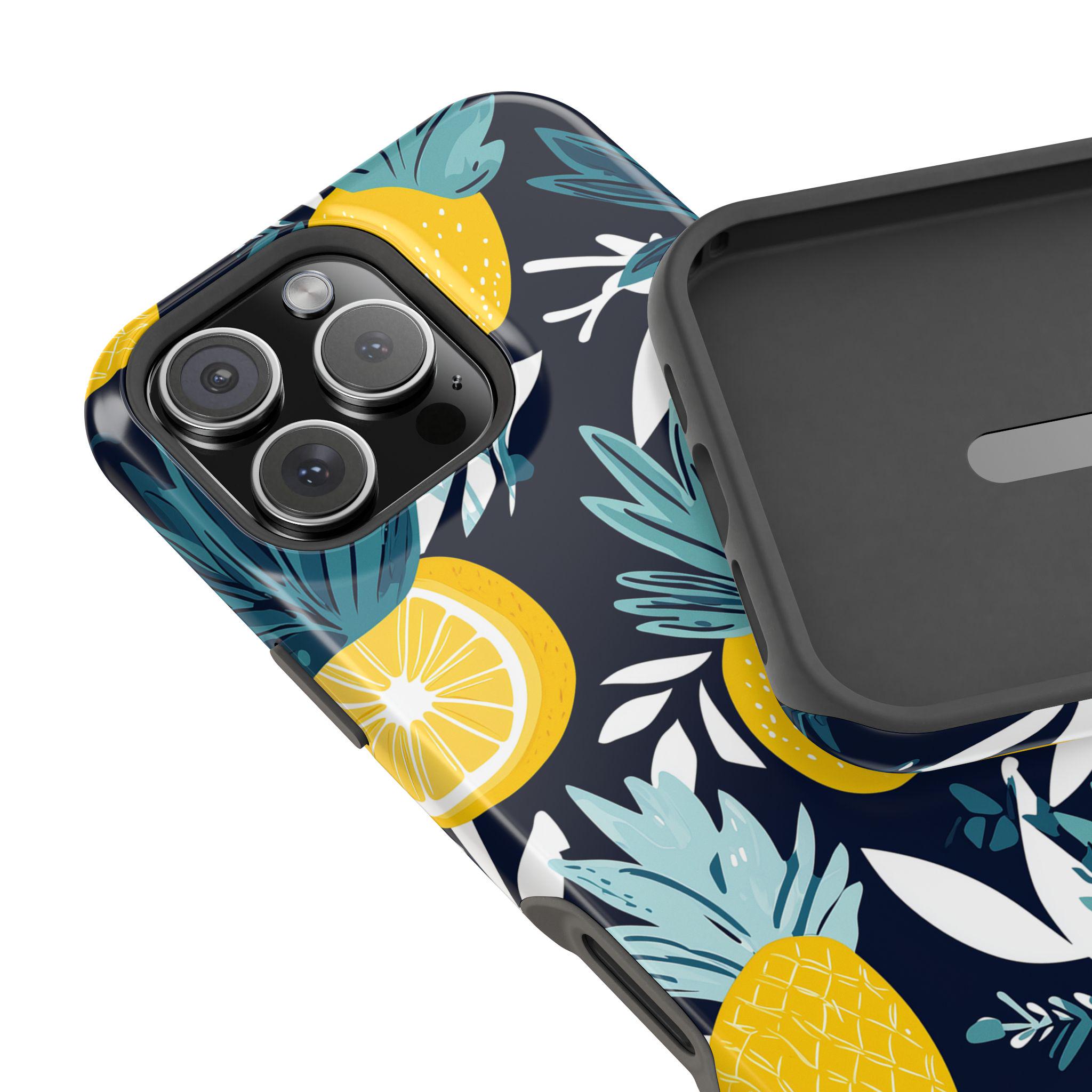 レモンパイナップルケース | MagSafeタフカバー | ネイビー＆イエロー