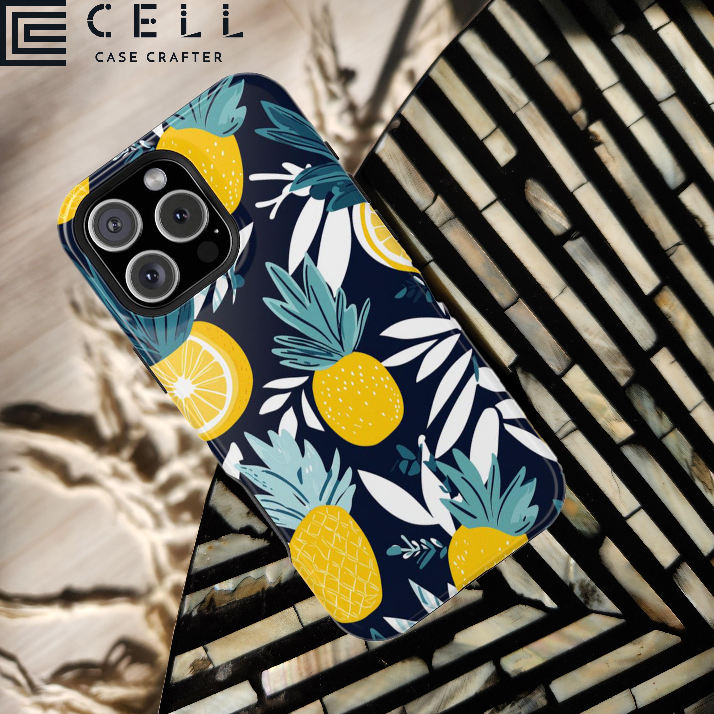 レモンパイナップルケース | MagSafeタフカバー | ネイビー＆イエロー