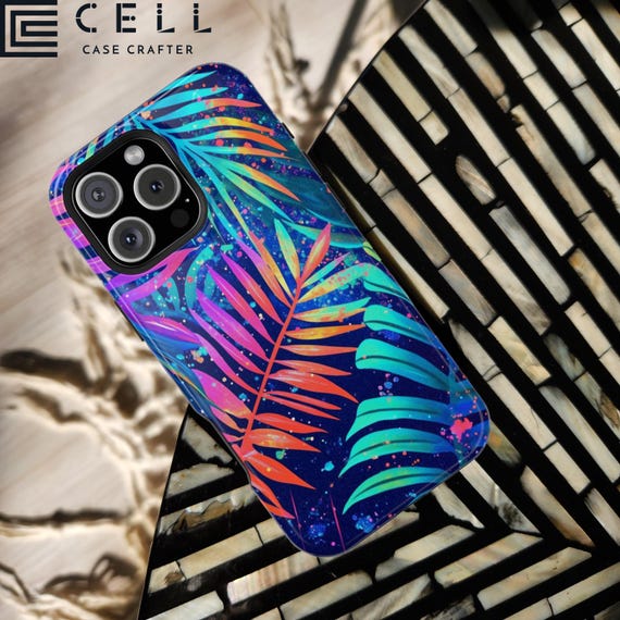 Neon Palm Leaf iPhone Case Magsafe Tough Cover Tropical Jungle